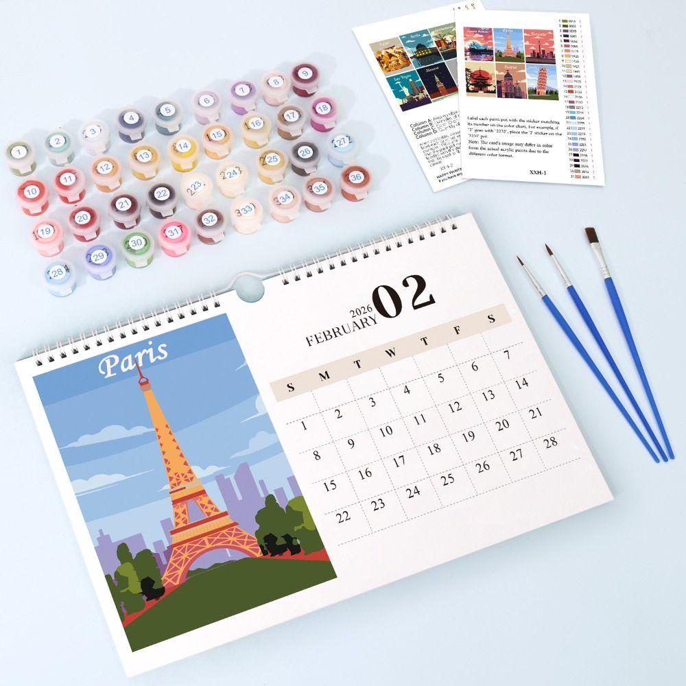 Paint by Numbers Desk Calendar DIY Paint Standing Flip Calendar New Design Hand Drawn Calendar