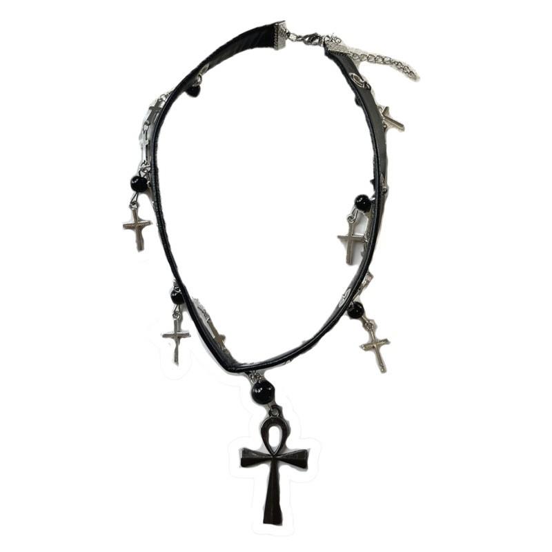 Punk‑Style Cross Leather‑Chain Women Choker, Y2K Subculture‑Inspired Niche Hot‑Girl Personality Neck Accessories