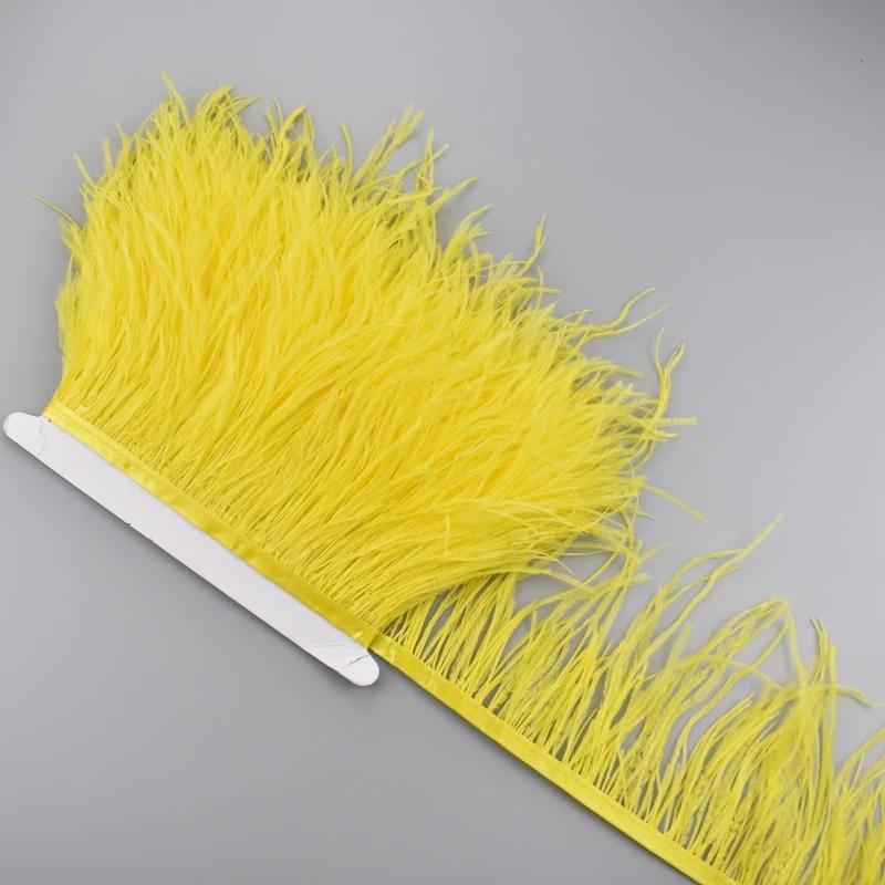 1Meter Ostrich Feathers On Ribbon Tape 10-15Cm Black White Tassel Fringe Trim Shawl Sewing Trimmings Needlework Clothes Decor