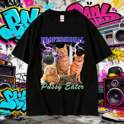 2025 Sommer Professioneller Pussy Eater Lustiges Katzenliebhaber T-Shirt Herren T-Shirt Unisex 100% Baumwolle Übergroße Freizeit T-Shirts Y2k