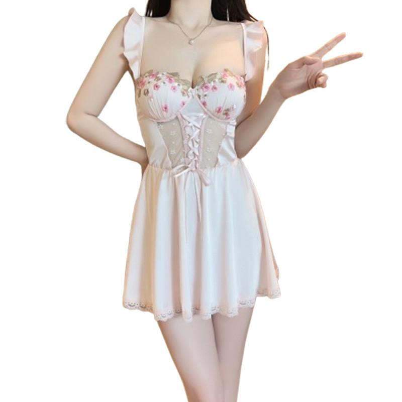 Satin-Schlafanzug-Set mit tiefem V-Ausschnitt und Brustpolsterung für entspannende Nachtwäsche für Damen