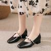 Spring New Simple Fashion Square Head Pearl Word with Shallow Mouth Single Shoes Versatile Fashion Mary Jane Shoes Women