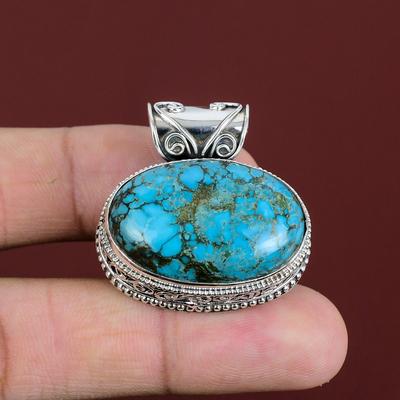 Tibetanischer Türkis Anhänger Edelstein Vintage Anhänger 925 Sterling Silber Anhänger Tibetanischer Türkis Schmuck Handgefertigter Anhänger Geschenke Für Freund