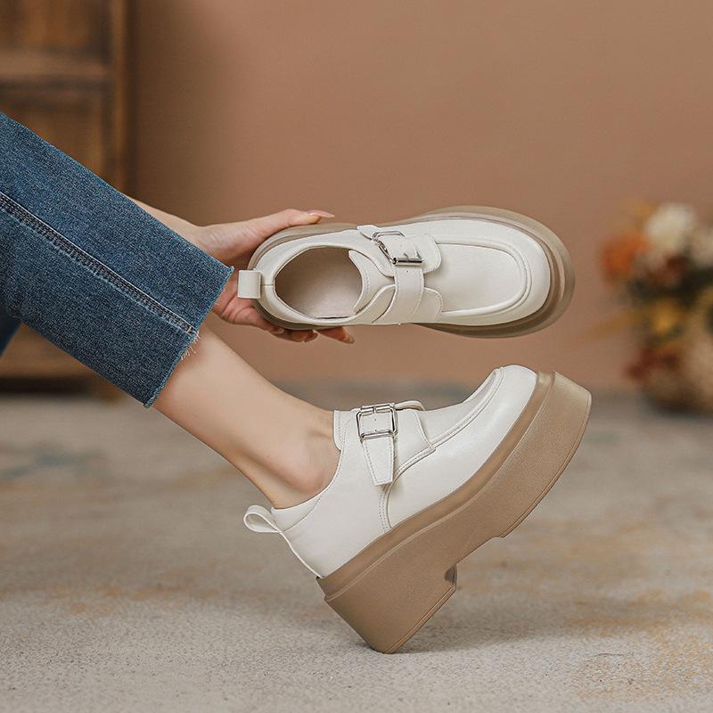 Thick sole inner height increase thick heel small leather shoes women's new spring and autumn versatile single shoes small man
