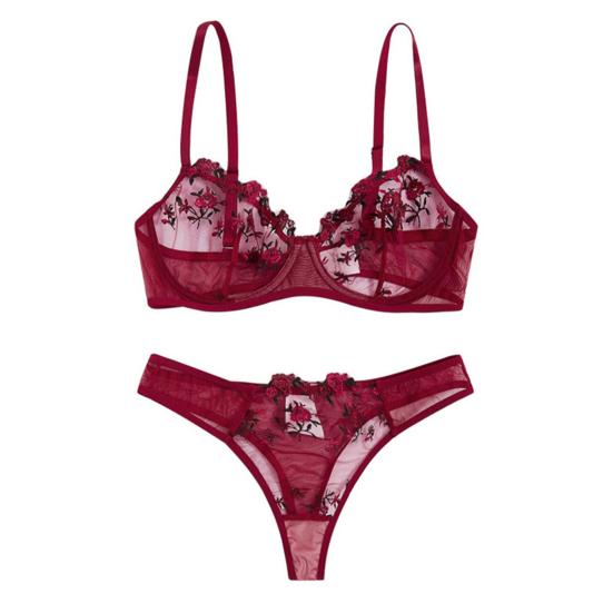 

2 шт./компл. сексуальный облегающий комплект нижнего белья с вышивкой и цветочной перспективой, сетчатая пряжа, женский бюстгальтер, комплект трусов с низкой посадкой