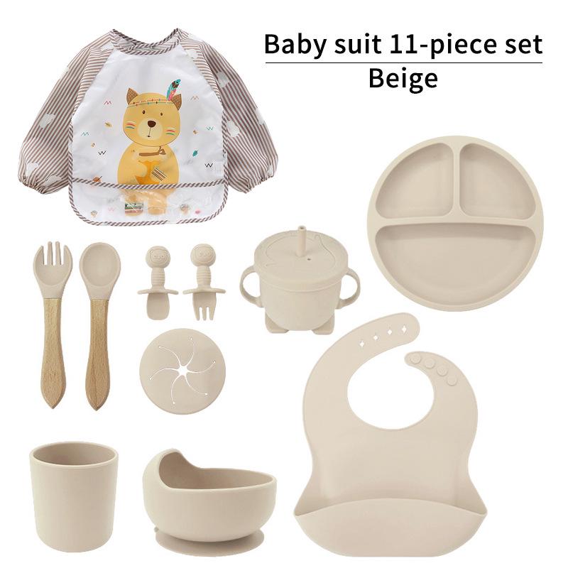 11-Piece Baby Feeding Set: Food-Grade Silicone Bowl, Spoon & Bib