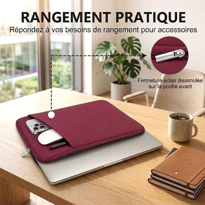 Housse Ordinateur 14" avec Poche Frontale et Pochette pour MacBook HP Surface Pro - Bordeaux