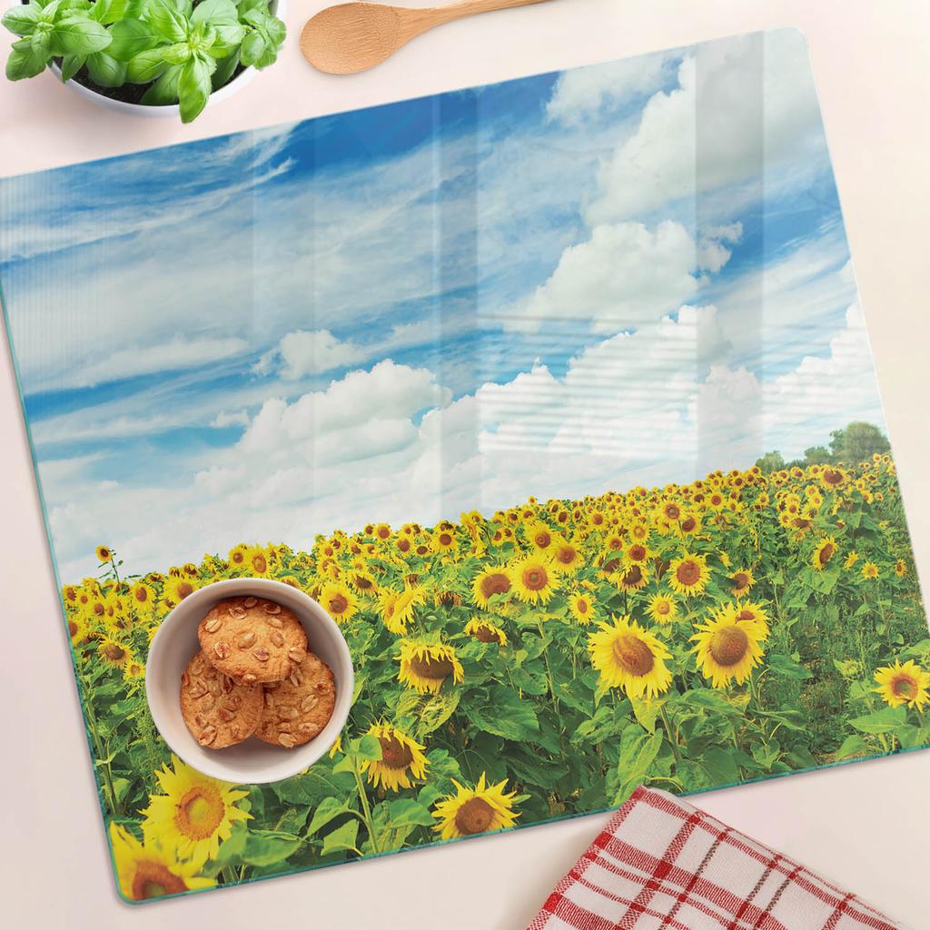Decorative Glass Kitchen Cutting Board Field of Sunflowers 60X52 Cm