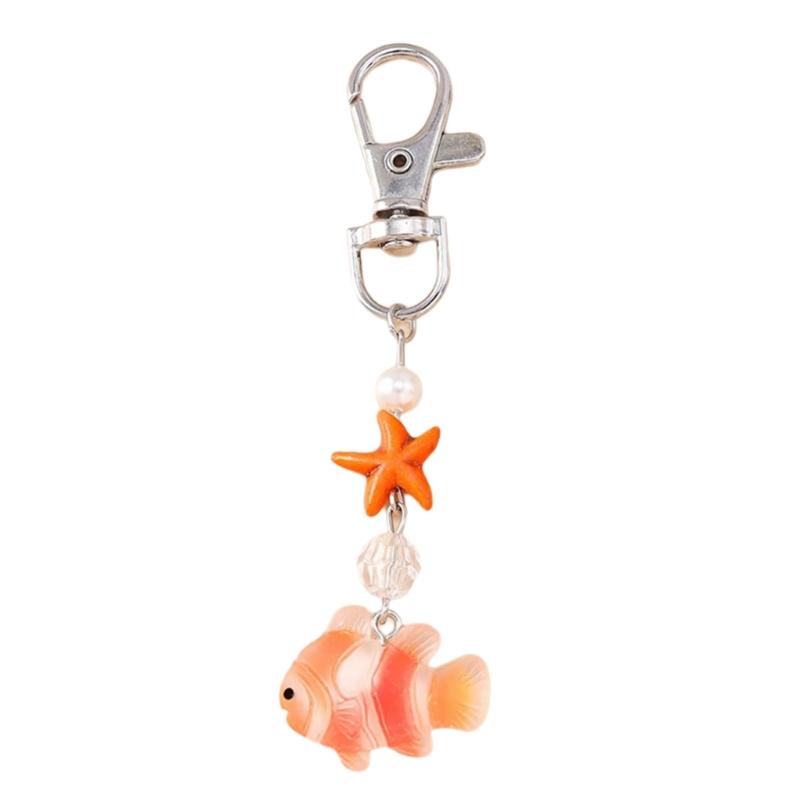 Whimsical Ocean Themed Keychain Artistic Resin Fish Charm With Alloy Starfish Compact Bag Decors Accessory