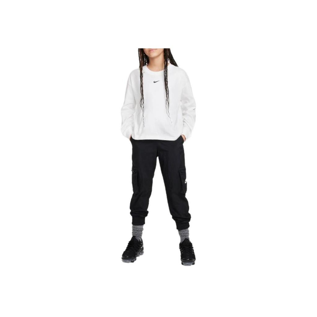 Nike Comfortable Soft Cotton Loose Long Sleeve T-Shirt Kids Tops White FZ5535-100