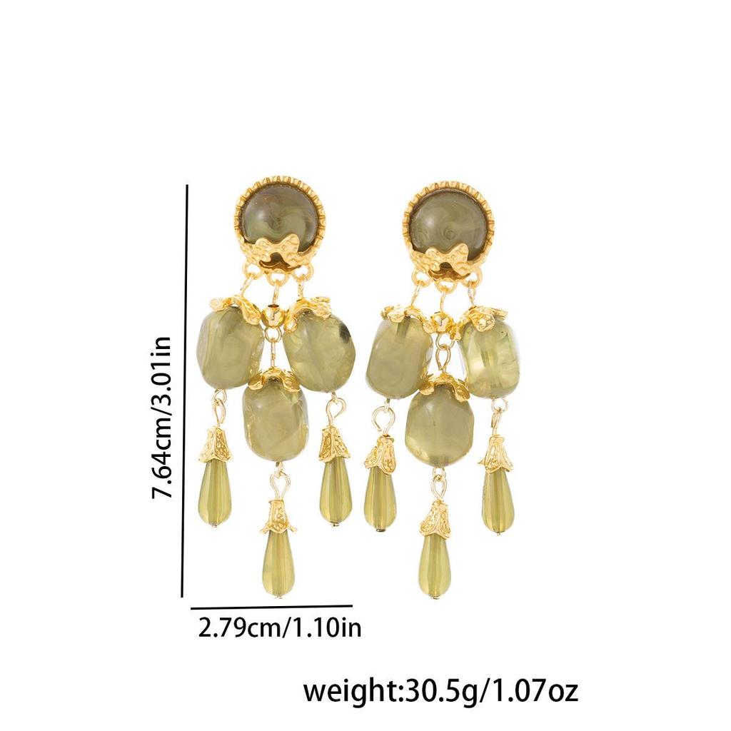 Vintage Silver Needle Green Tassel Court-Style Earrings - Unique, Quality Studs