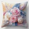 Blue And Gold Floral Pearl - Embellished Pillowcasebedroom Living Room Sofa Home Decor Polyester Cushion Cover With Zipper