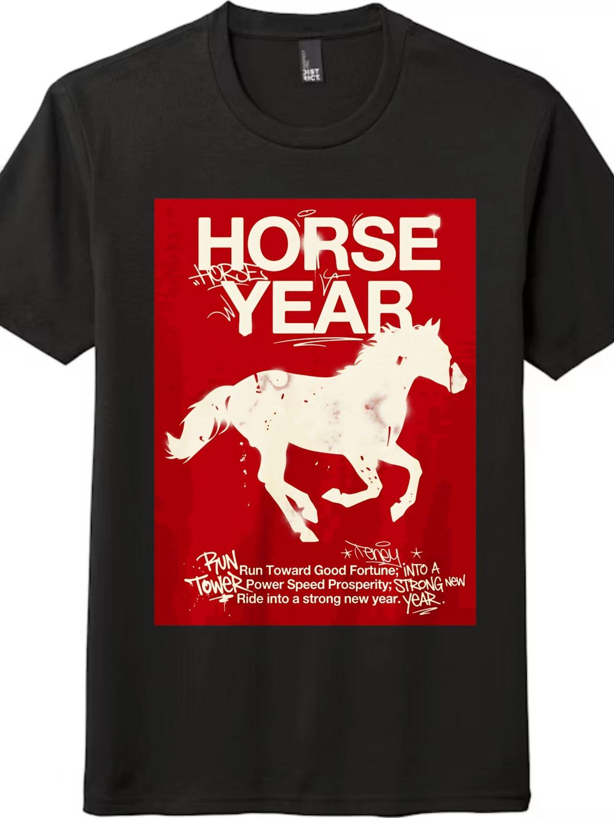 Unisex Horse Year T-Shirt-Run Toward Good Fortune Graphic Tee Free Shipping XL