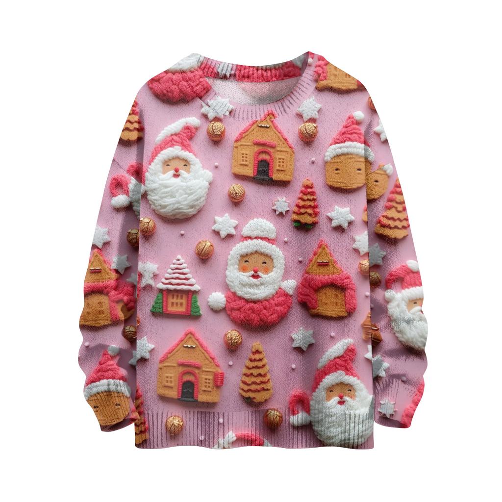 Women's Fashion Casual Long Sleeve Christmas Printed Round Neck Knitted Top