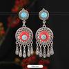 Mongolian minority stud earrings retro women's long tassel Tibetan silver earrings Tibetan exotic Chinese earrings