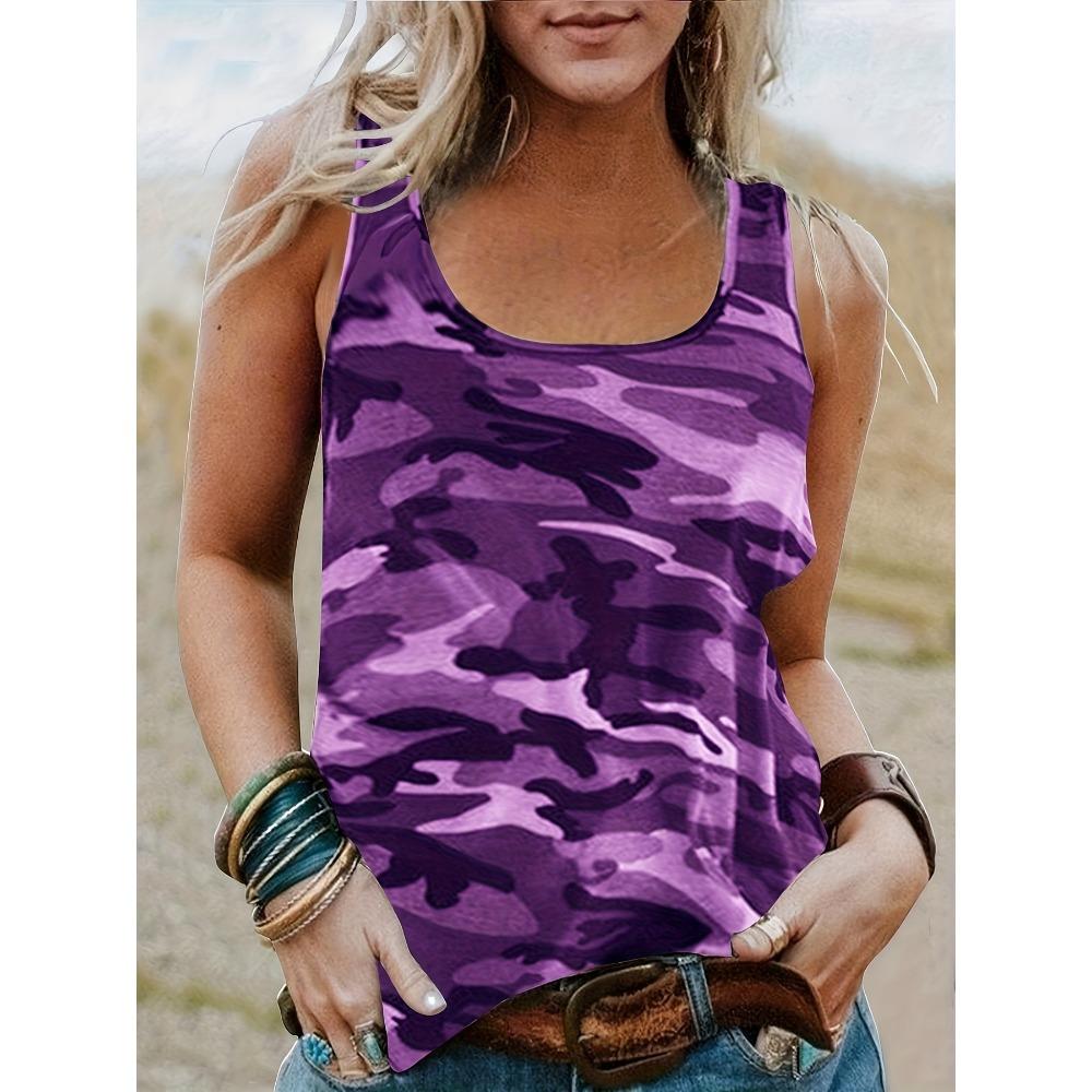 Camouflage printed round neck women s vest basic elastic vest casual S