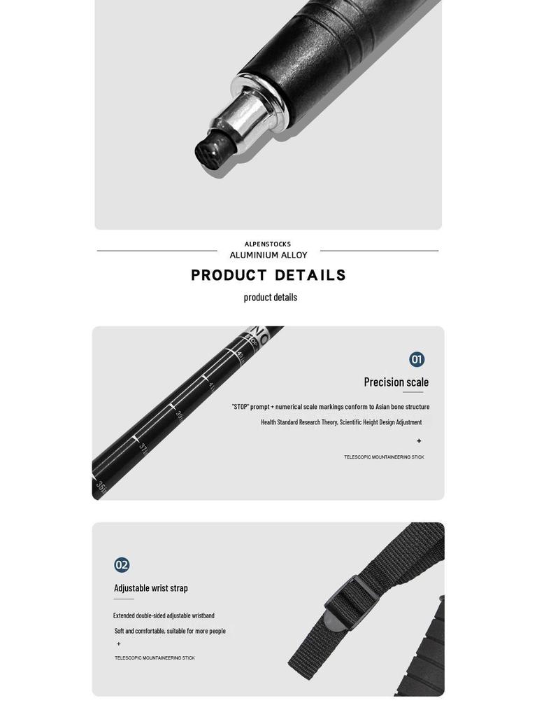 Ultralight Adjustable Hiking Poles with Curved Handle, Aluminum Alloy 6061, Three-Section Off-Road Walking Stick N101