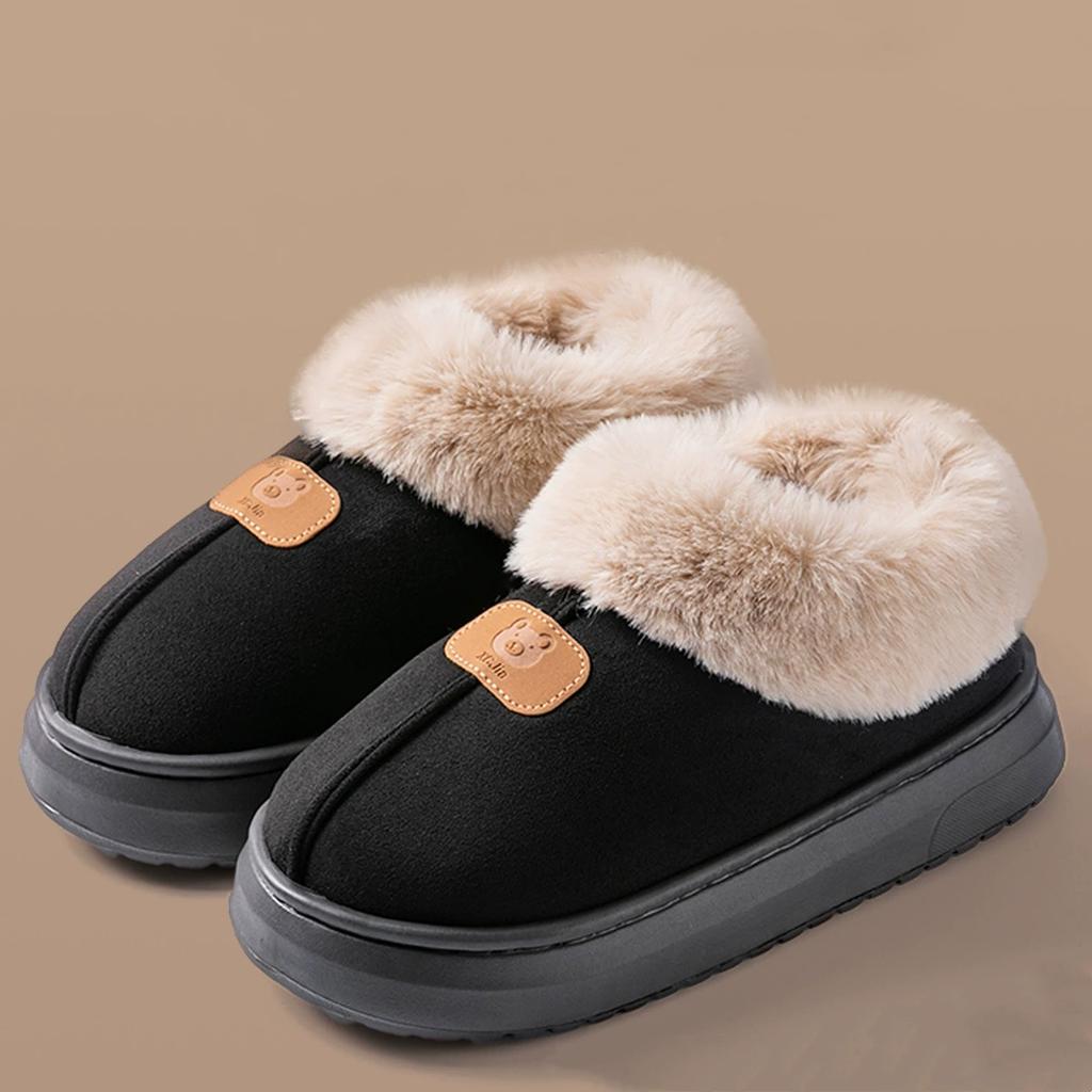 Basatu Fashion Fluffy Platform Slippers for Women Winter Plush Warm Cotton Shoes Comfort Non Slip Unisex Home Slippers