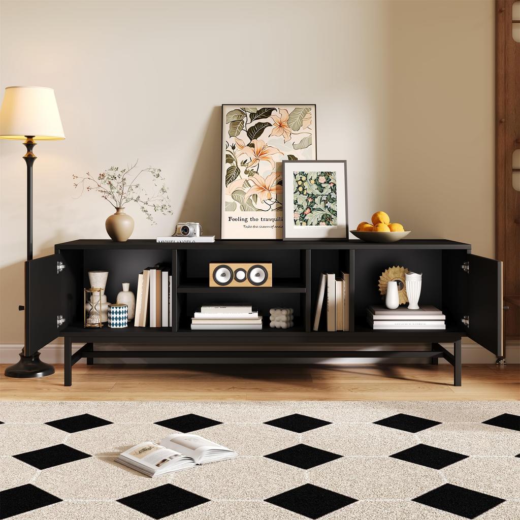 TV Cabinet, TV Table with Versatile Storage Space, TV Cabinet with Stable Metal Legs