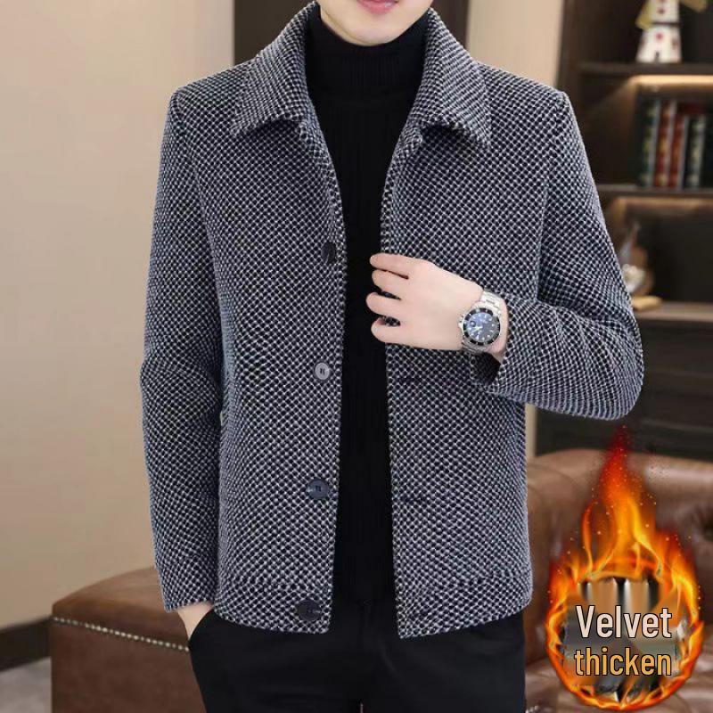 Men's Trendy Gray Woolen Coat - Autumn/Winter Golden Sable Velvet Short Jacket