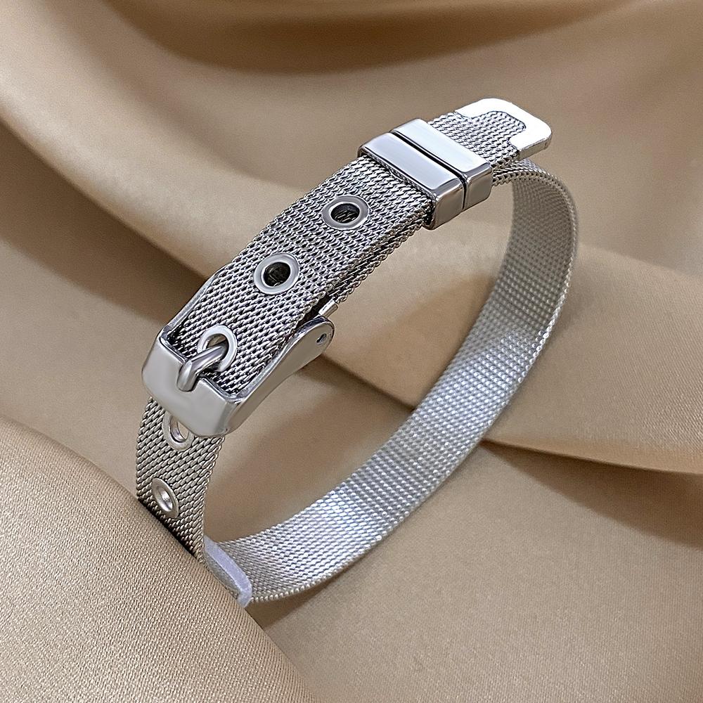 Greatera Stainless Steel Strap Men Bangle Fashion Adjustable Personality Knit Mesh Belt Bracelet For Couples Simple Jewelry
