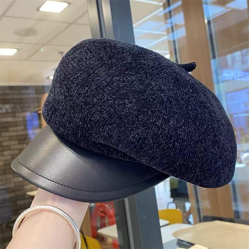Women's Wool Felt Leather Brim Duckbill Cap - Autumn/Winter British Retro Beret