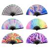 Fans with Lights Large Folded Hand Fan Folding Large Foldable Handheld Rave Fan 33cm Colorful Rainbow Folding Fan Dance