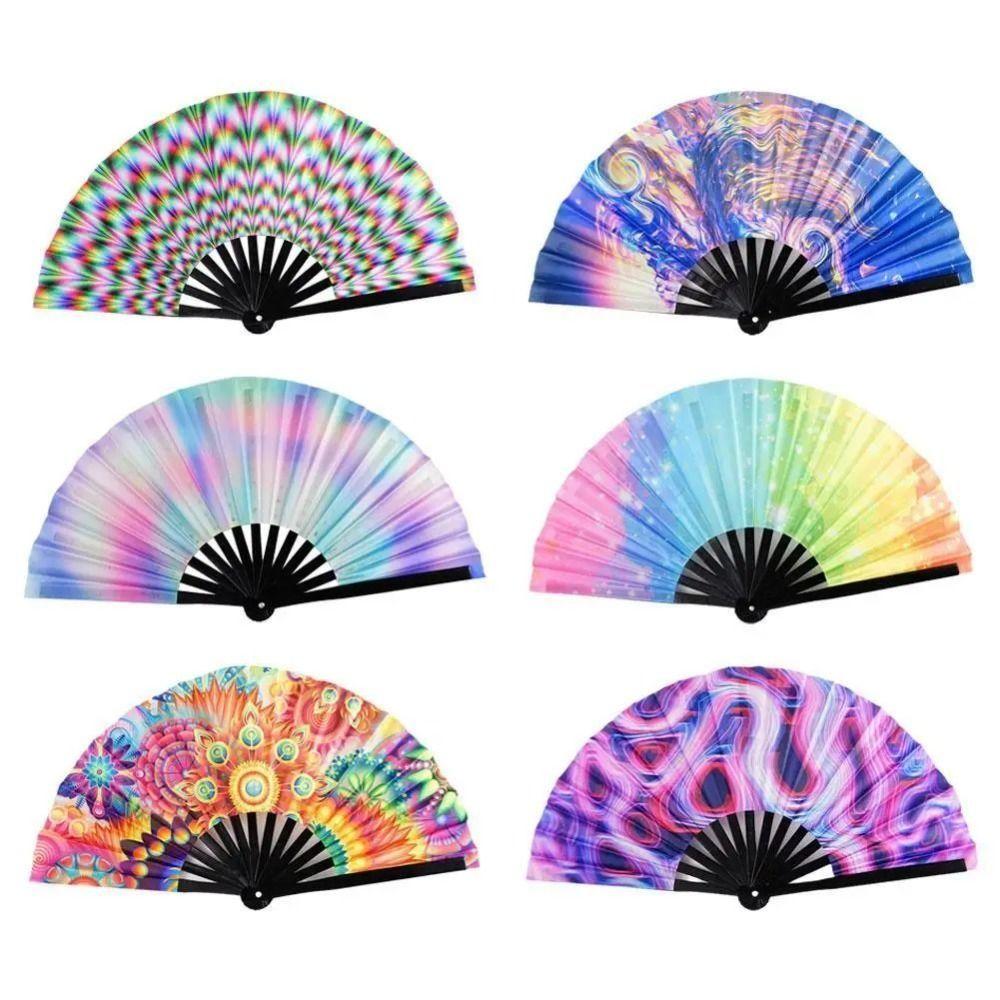 Fans with Lights Large Folded Hand Fan Folding Large Foldable Handheld Rave Fan 33cm Colorful Rainbow Folding Fan Dance