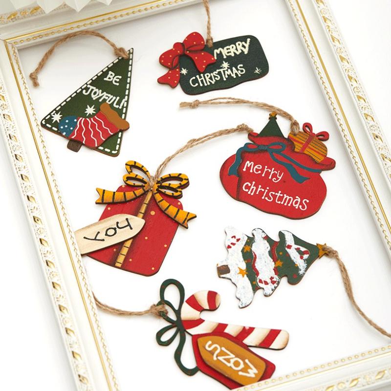 NEW Wooden Christmas Tree Gift Pack Pendant Retro Christmas Tree Decor Drop Ornament Christmas Party Supplies for Home Decor