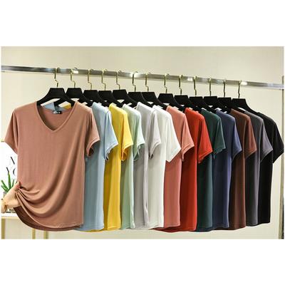 Yaz kadın Modal V Yaka Tshirt Ince Dip T-shirt Artı boyutu Gevşek tee üstleri Streetweet Temel Üst