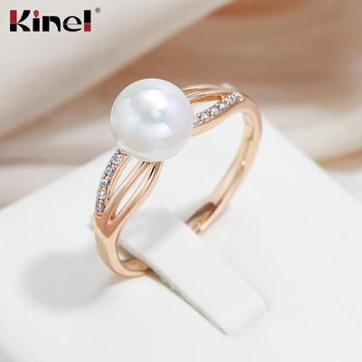 Anello da donna sottile con grande perla, regalo di gioielli da sposa vintage Kinel