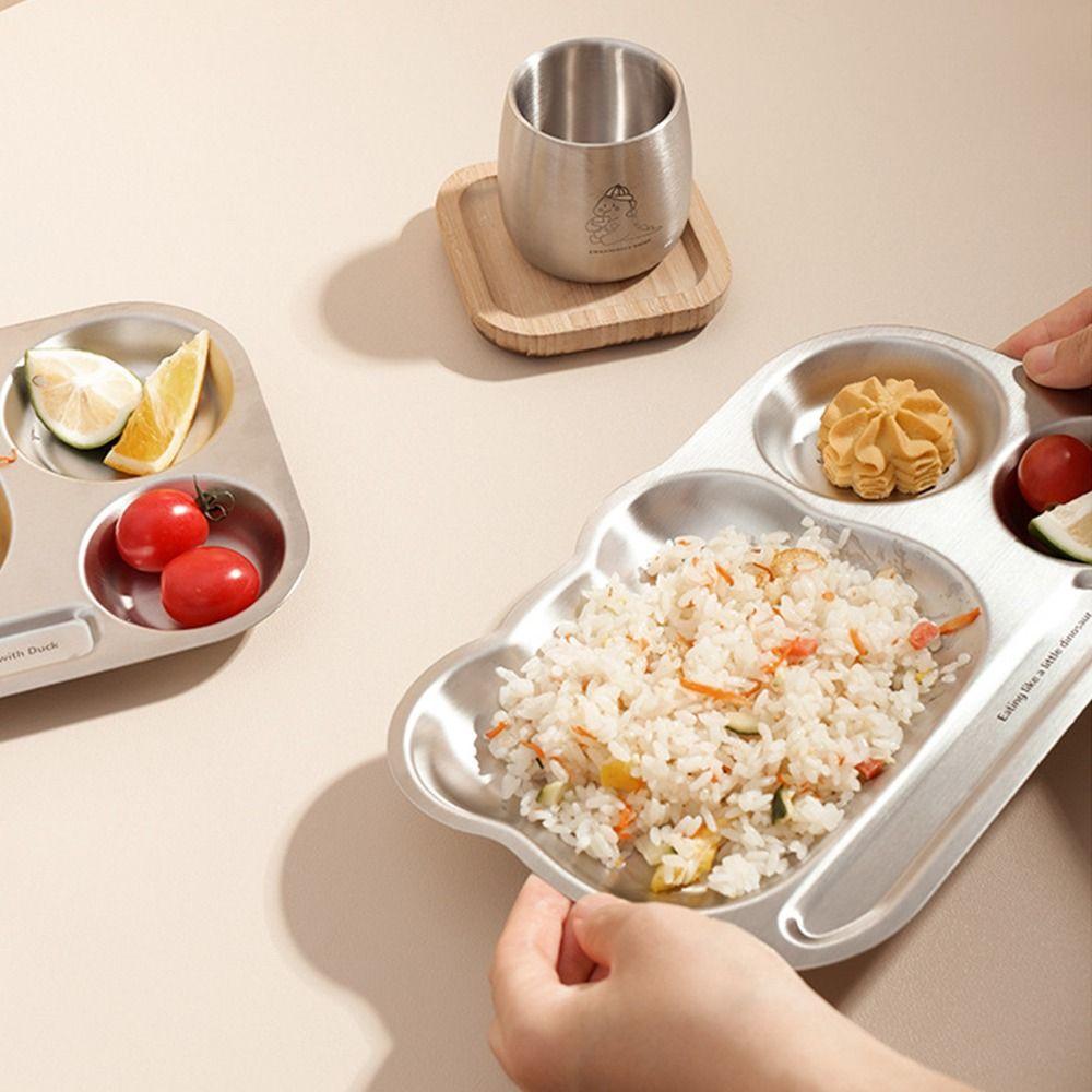 Multi Grids Children's Tableware Square Shaped Stainless Steel Plate  Kindergarten School