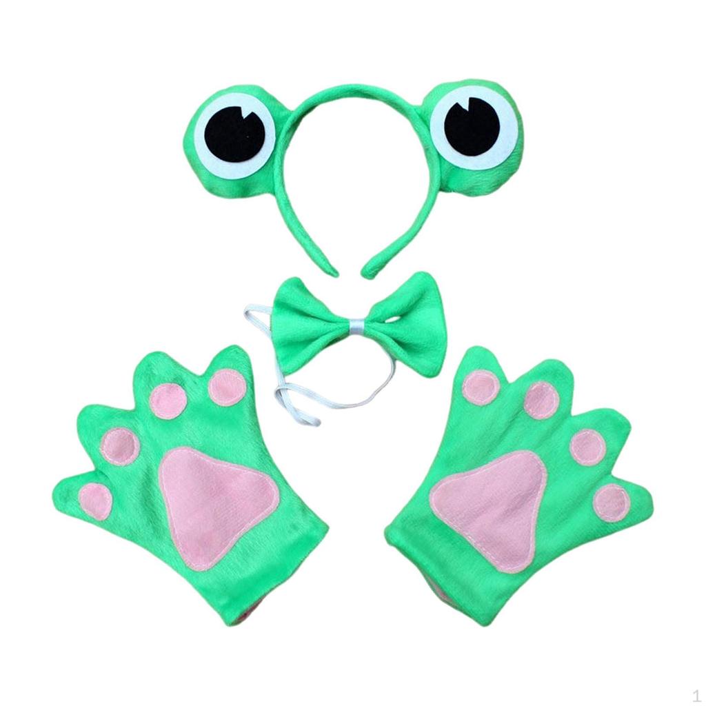 4 Pieces Animals Costume Set Animal Headband Gloves Bowtie and Tail for Stage Performance