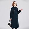 Fengxun Women's Embroidered 100% Wool Double-Sided Long Coat