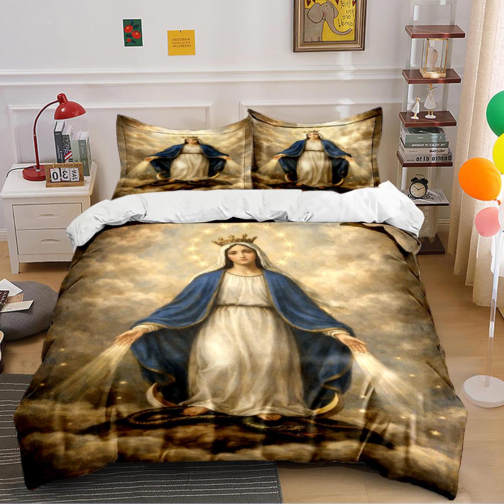 Holy Virgin Mary Pattern Bedding Set Bedding Set (1 Duvet Cover, 2 Pillowcases, Duvet Not Included)