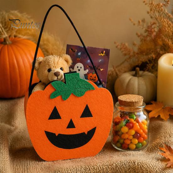 Cute Skeleton Ghost Bags Halloween Felt Candy Bag, Pumpkin Skull Cat Owl Tote for Holiday Goodie School Kids, Non Woven Trick or Treat Handbag, Party