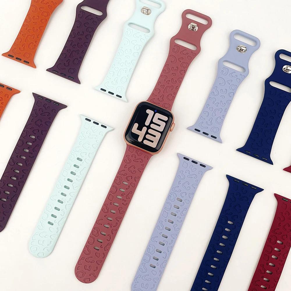 Silicone Strap For Apple Watch 10 9 8 7 45mm 41mm 42mm 46mm Ultra 2 49mm Leopard Print Bracelet Wristband iWatch 6 5 4 SE Correa