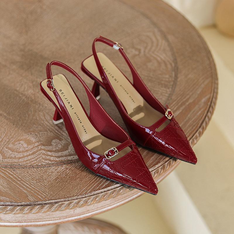 Women's Stiletto SandalsPointed Single Shoe Female Patent Leather Solid Color Fashion Simple All-match Womens Shoes Autumntime