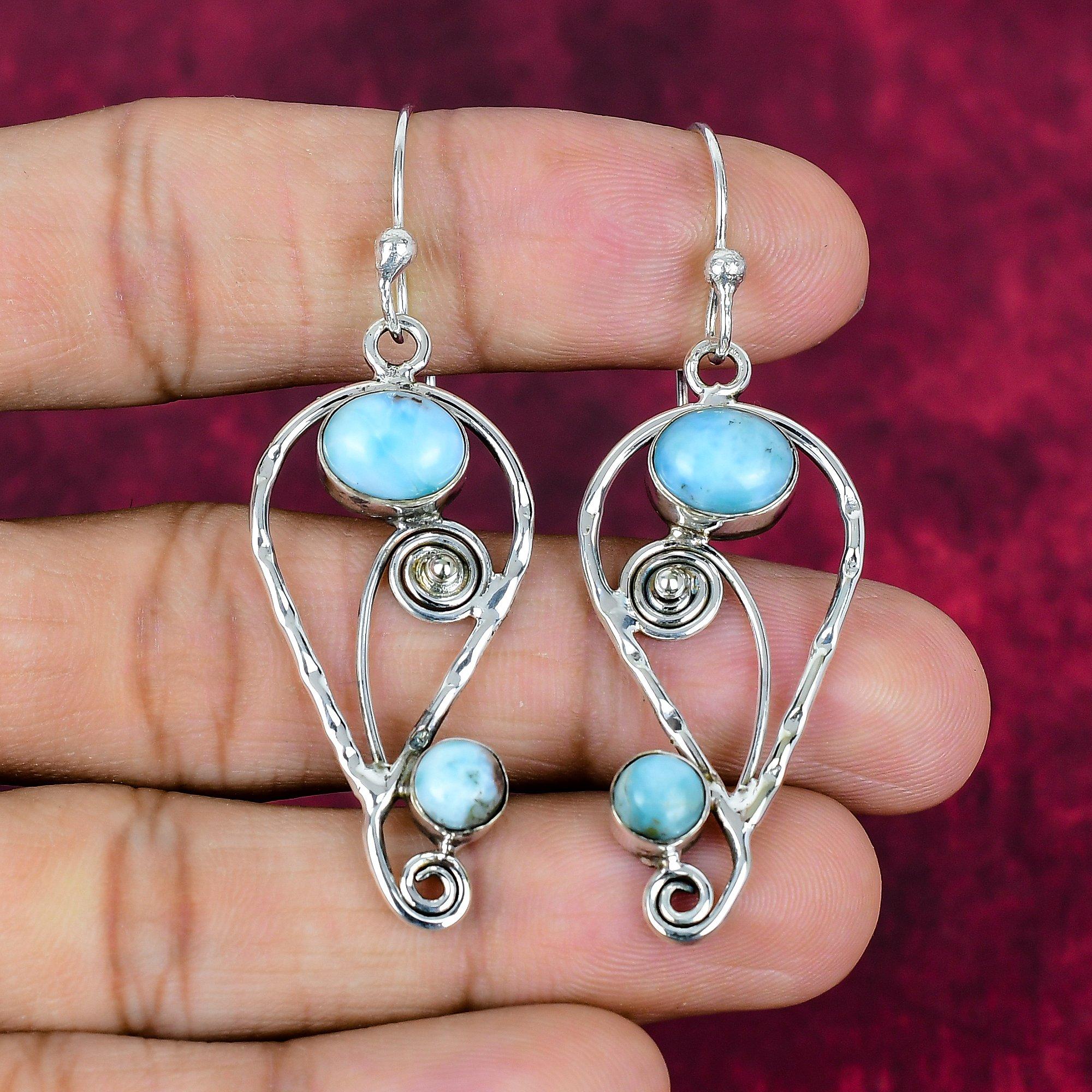 

Серьги с ларимаром, ювелирные изделия из стерлингового серебра 925 пробы, серьги с драгоценными камнями, подарок для нее, изящные ювелирные изделия ручной работы 2.36 Inches синий