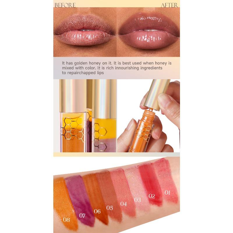 Vrstvená medová glazura na rty vyživující hydratační jemné třpytky perleťový lesk na rty medová rtěnka
