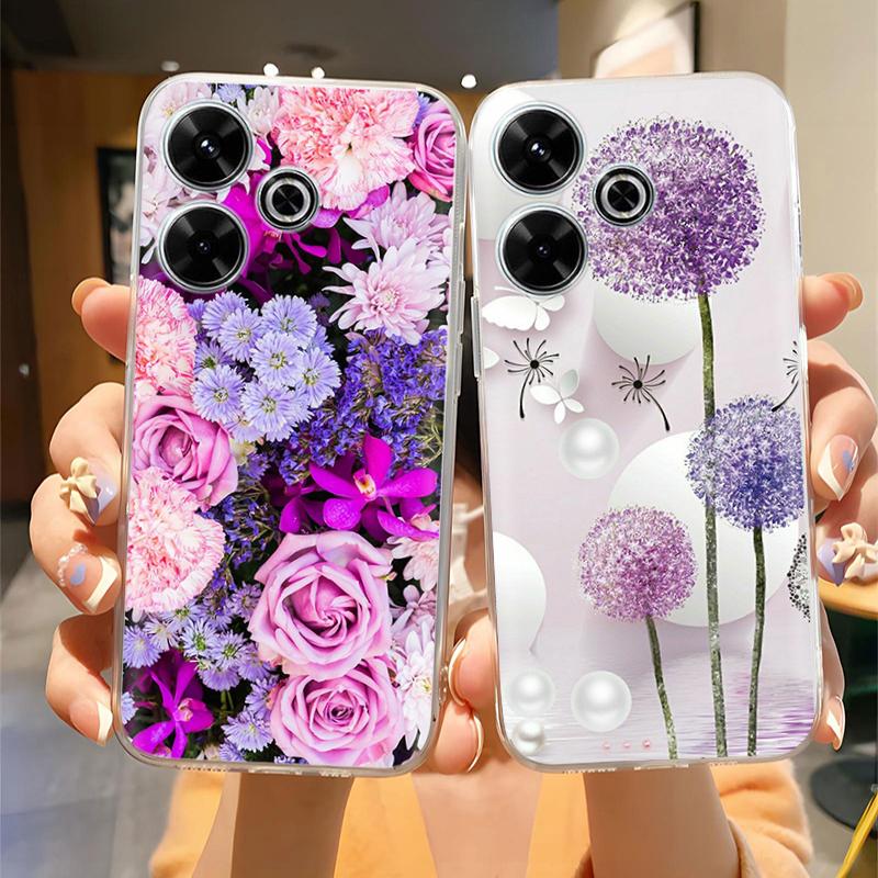 For Poco M6 4G Case for Xiaomi PocoM6 4G Cute Printed Silicone Clear Phone Cover For Poco M 6 Cases Flowers Para Fundas Coque