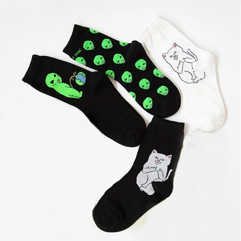 Mode Unisex Cartoon Katze Kunst Lustig Alien Planet Bequem Herbst Winter Kreativ Warm Baumwolle Halloween Party Socken