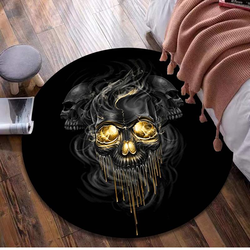 Skull Gothic  Circular Rug Office Decorative Carpet For Living Room Bedroom Door Mat Floor Rug Computer Chair Area Rug Viking Theme Decor