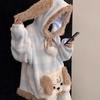 Women's Curly-haired Puppy Hooded Coral Fleece Pajamas - Spring New Style, Warm, Thickened, Fleece-Lined Home Wear Set