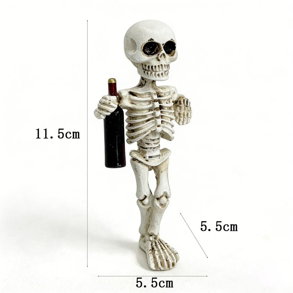 Skeleton Figurine Tabletop Decoration with Bottle Holder for Home Office Party Event Desktop Ornament Halloween Theme