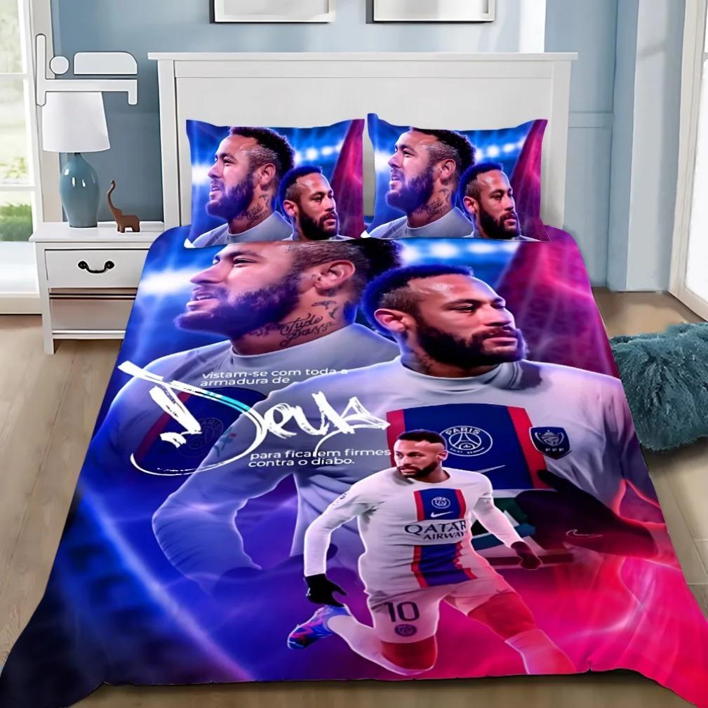 Voetbalster Neymar's Beddengoed Set Voetbalster Hoge Resolutie Print Dekbedovertrek Kussensloop Enkel Dubbel Grote Maat
