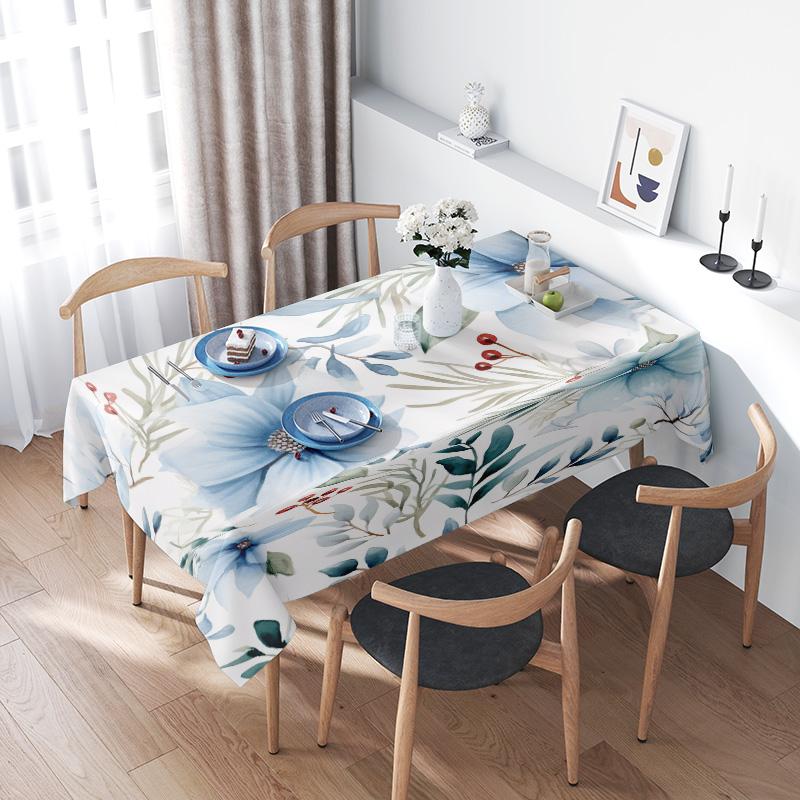 Tischdecke mit Blumenmuster Wasserdicht Esszimmer Schreibtischabdeckung für Heimdekoration in Blau Grün Weiß Rot