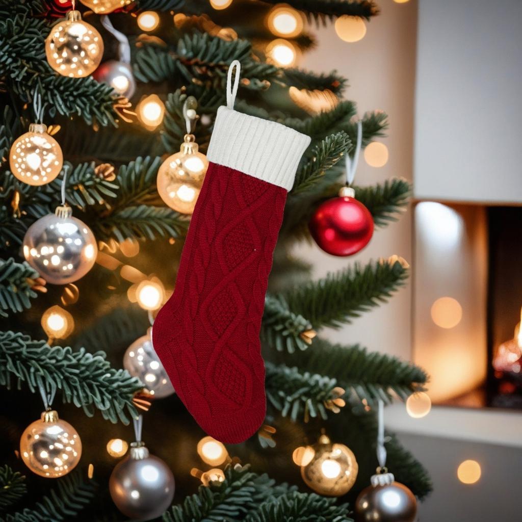 Christmas Stockings Christmas Decoration Home Wall Decoration Candy Bag Socks Rhombus Gift Knitted Socks