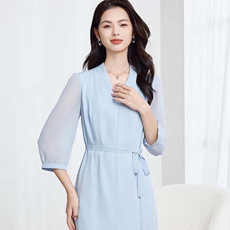 

JESSIE Elegant V-Neck 3/4 Sleeve A-Line Midi Dress M