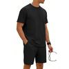 Men's Round Neck Checkered Casual Short Sleeve Drawstring Shorts Set
